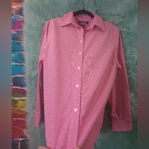 Chaps Pink and White Long Sleeve Checkered Button Down Shirt Size 1X - Picture 6 of 11